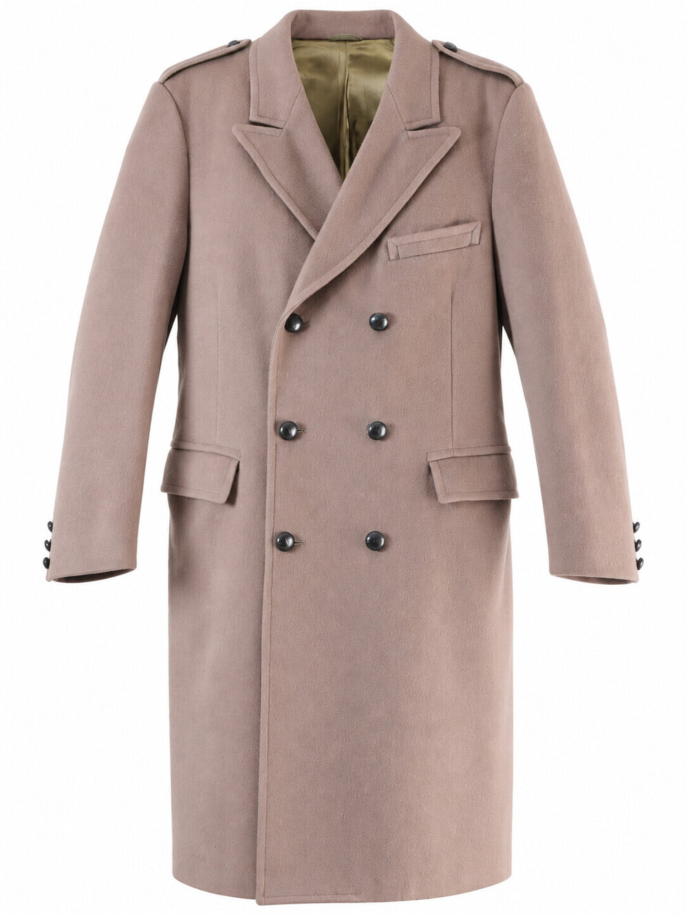 VTG DAKS London Pure Wool Overcoat 42R Double Breasted Camel Taupe Greatcoat USA